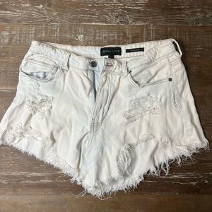Distressed denim shorts
